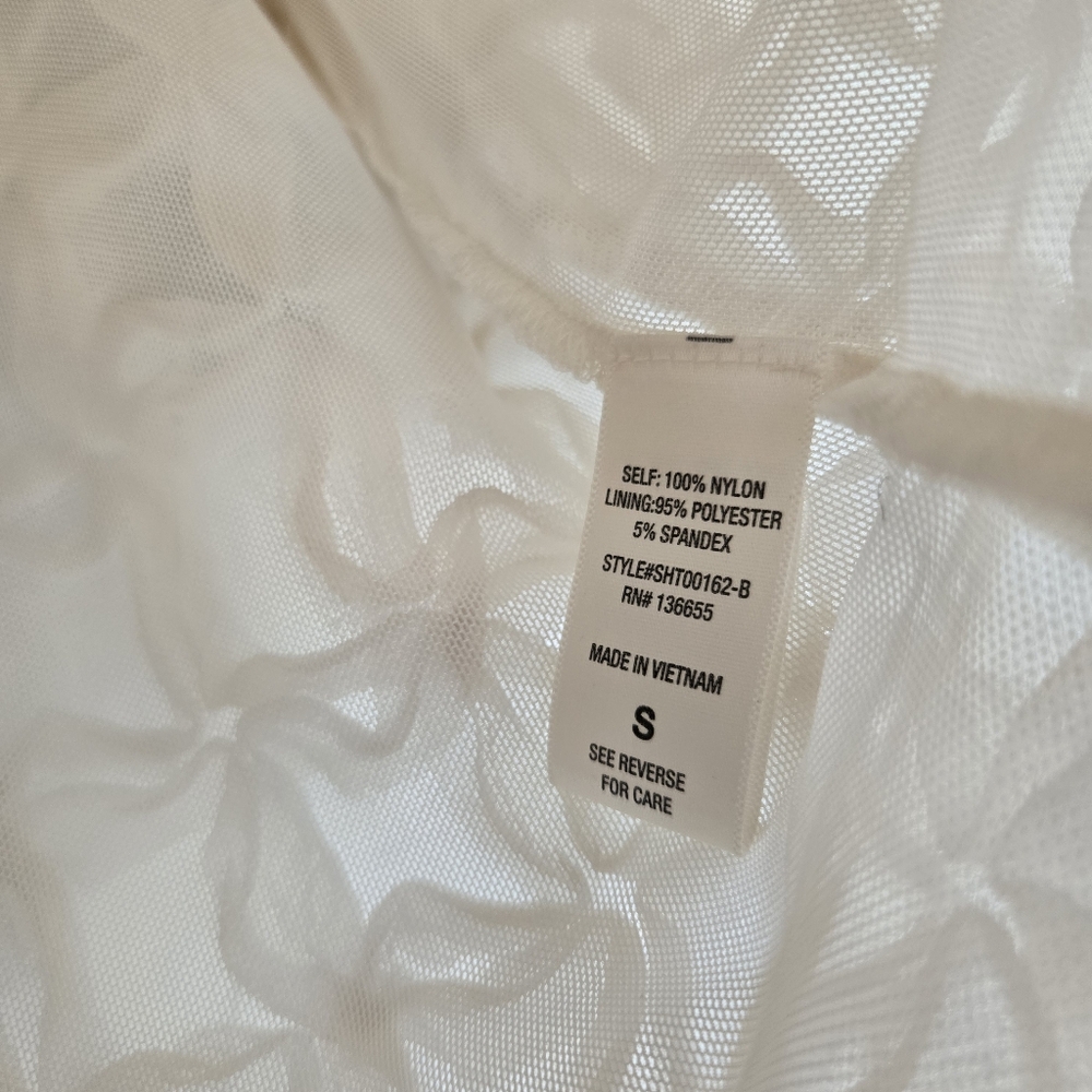 Anthro Sarah Hann Cream Tulle Karla Textured Puff Sleeve Top, S - Picture 10 of 12